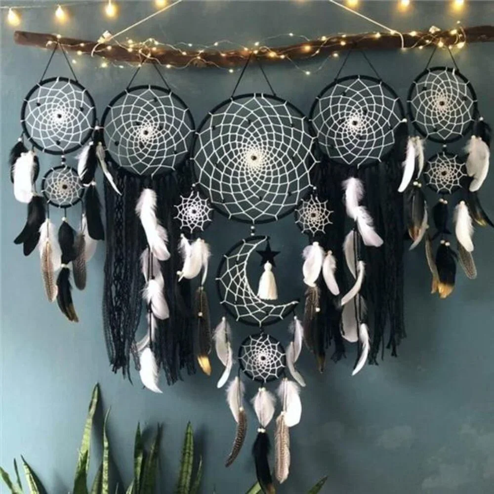 Moon Phase Dreamcatcher Set Boho Wall Decor (Color Black)